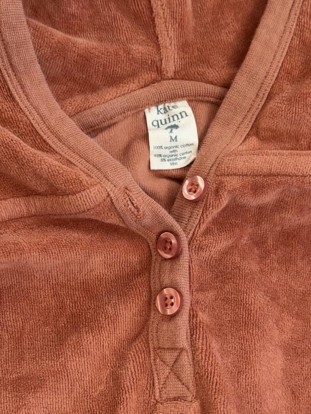 Kate Quinn Adult Organic Cotton Terry Henley Hoodie Medium Terracotta - Picture 2 of 3